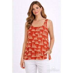 Nili Lotan 100% Silk Red Paris Print Tank Top Camisole XS Luxury Designer